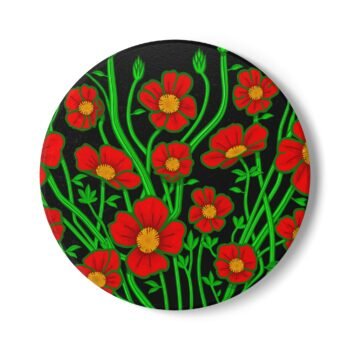 The Italian Poppies of Spring Round Ceramic Coaster