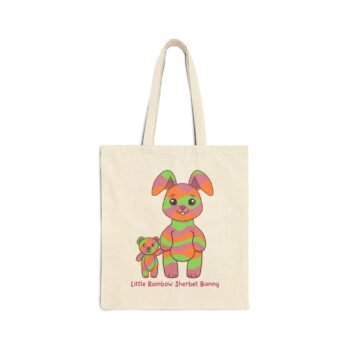 Little Rainbow Sherbet Bunny 15"x16" Inch Cotton Canvas Tote Bag