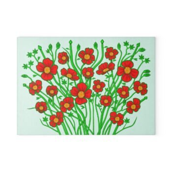 The Italian Poppies of Spring Glass Cutting Board in sizes 8"x 11" and 11"x 15" inches.